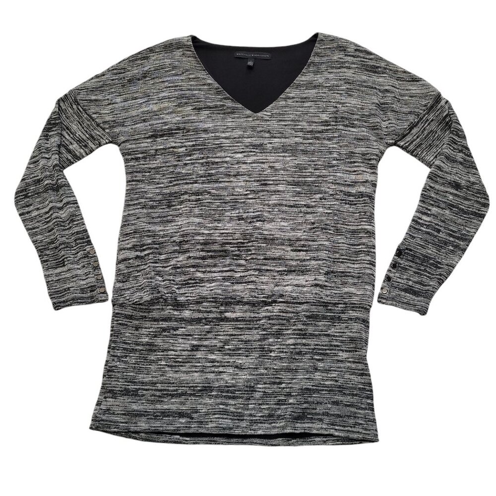 White House Black Market Tunic Shirt Lined Soft Grey Space Dyed Button Cuffs